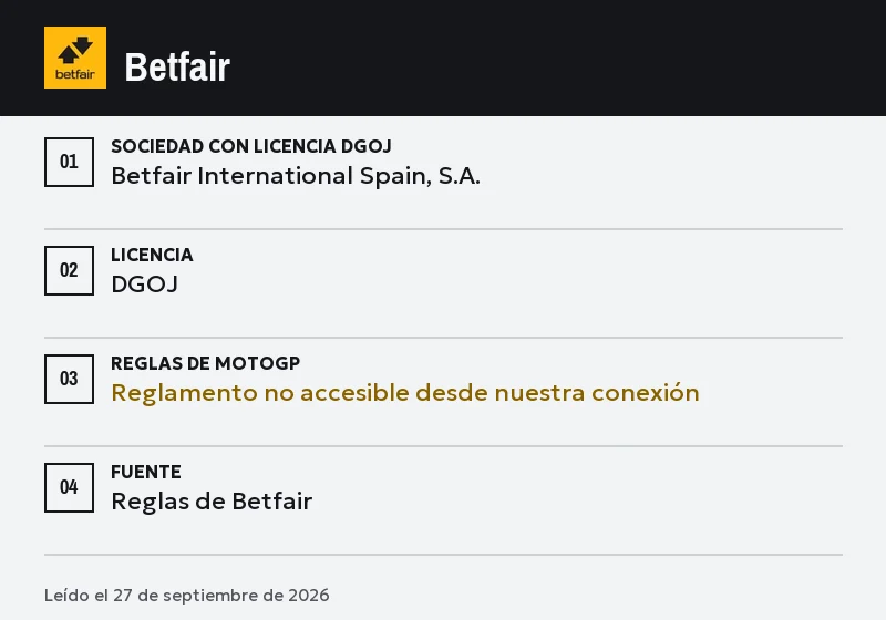 Ficha de Betfair: sprint, podio y cara a cara