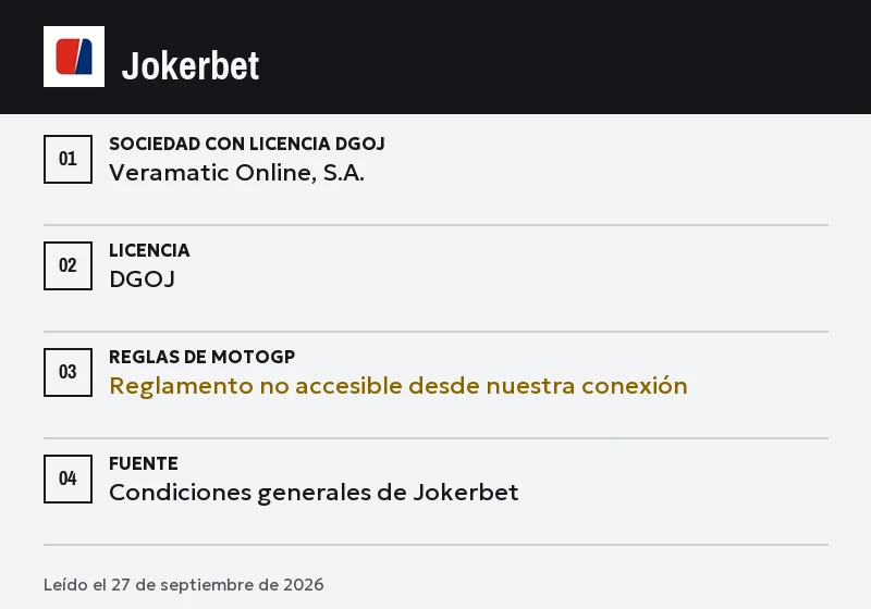 Ficha de Jokerbet: sprint, podio y cara a cara