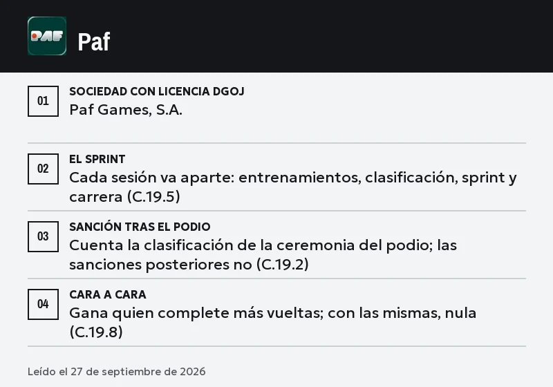 Ficha de Paf: sprint, podio y cara a cara