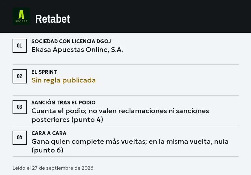 Ficha de Retabet: sprint, podio y cara a cara