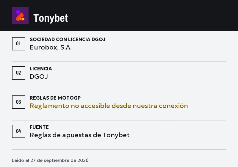 Ficha de Tonybet: sprint, podio y cara a cara